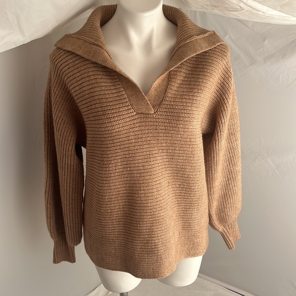 Sadie and Sage Settle Down open collared v-neck taupe heather cozy sweater